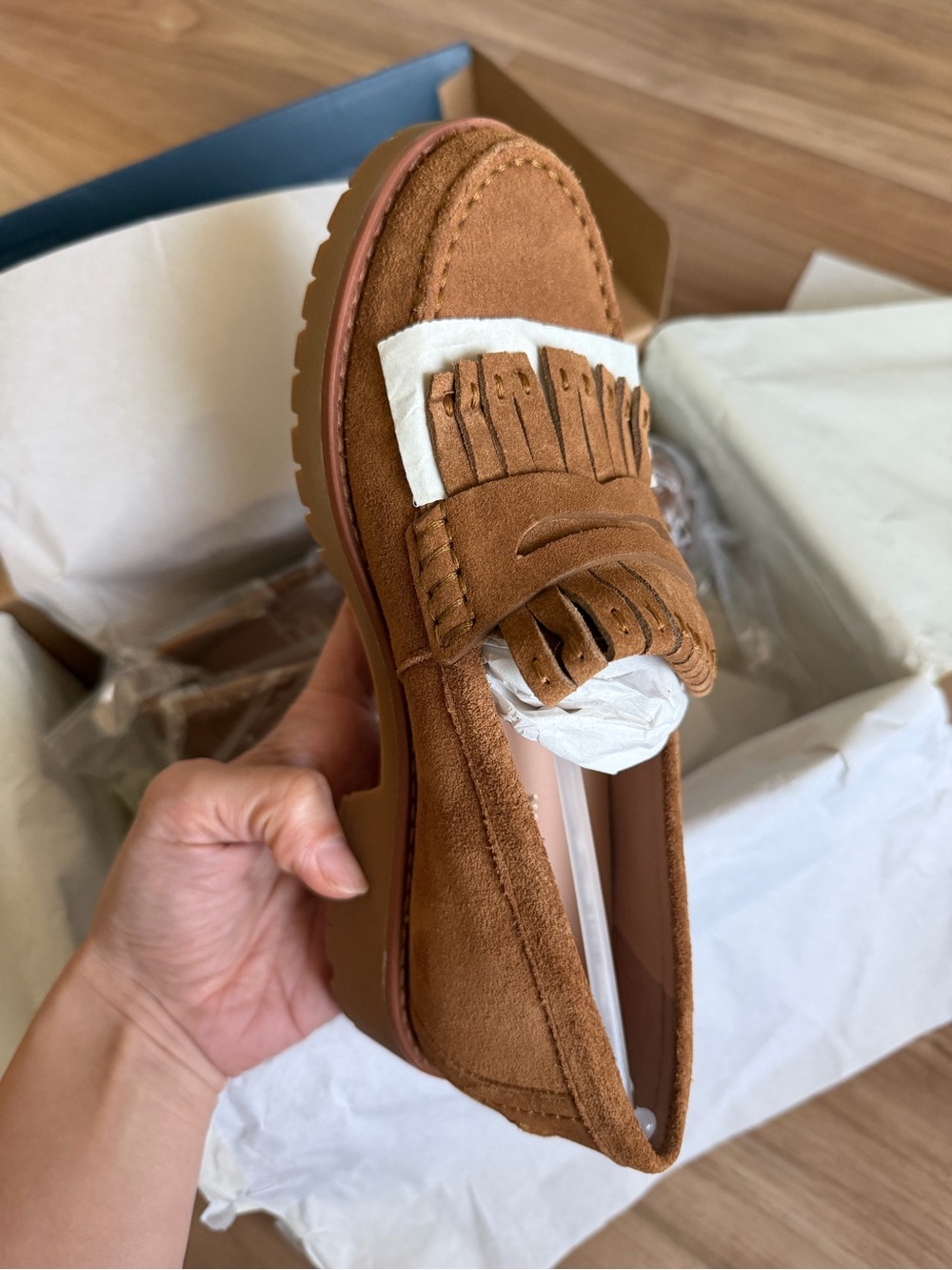 Cole Haan Tan Suede Kiltie Fringe Loafers - Picture 3 of 5
